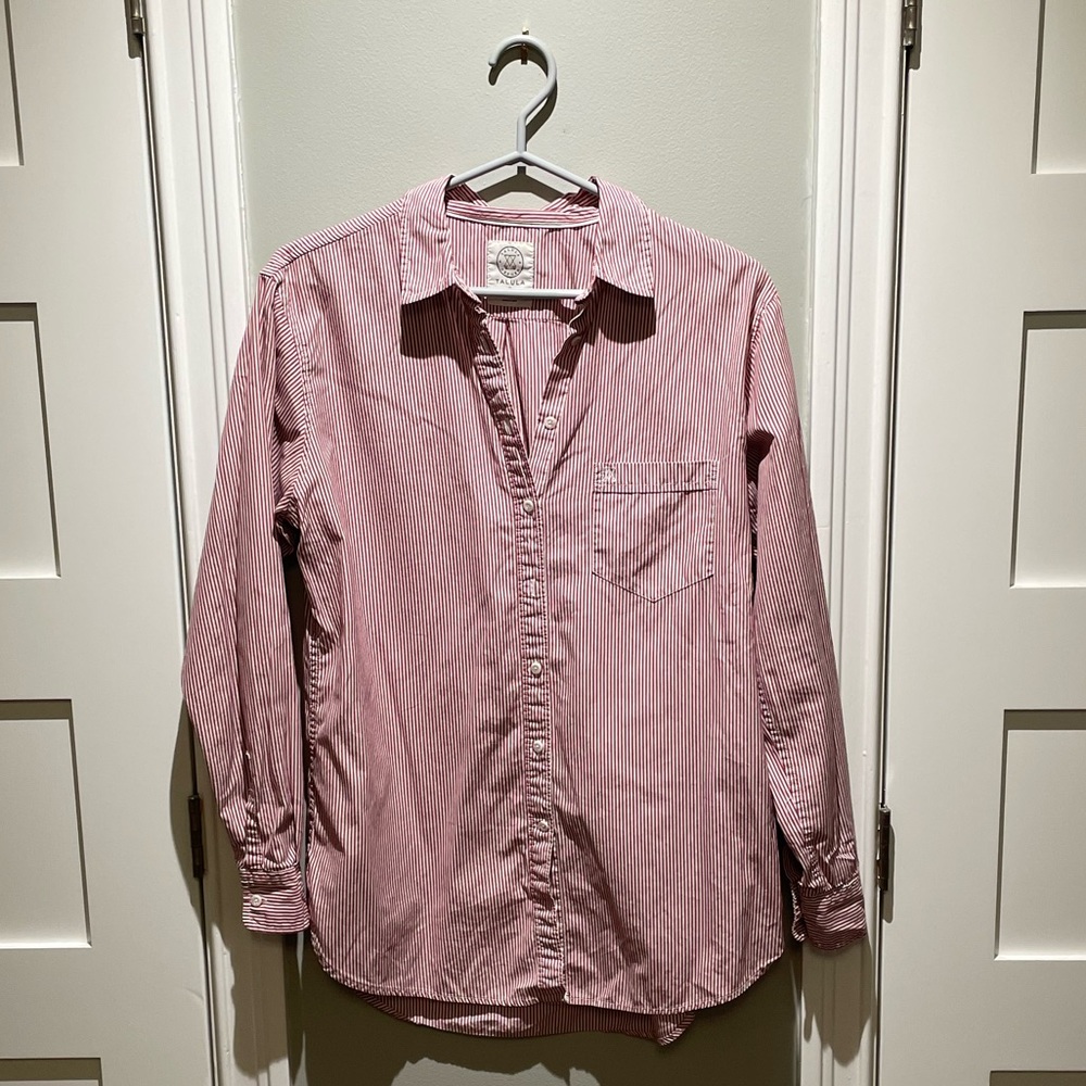 Red/ white stripped boyfriend button down.